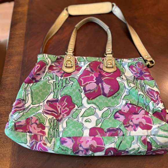 Coach Floral Shoulder Bag in Pink and Green - Picture 1 of 5